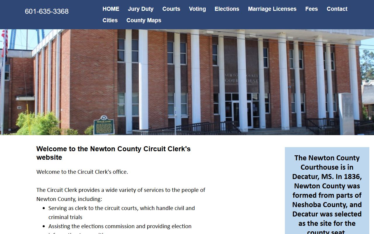 Newton County court records held by the Circuit Clerk shown on the official clerk homepage