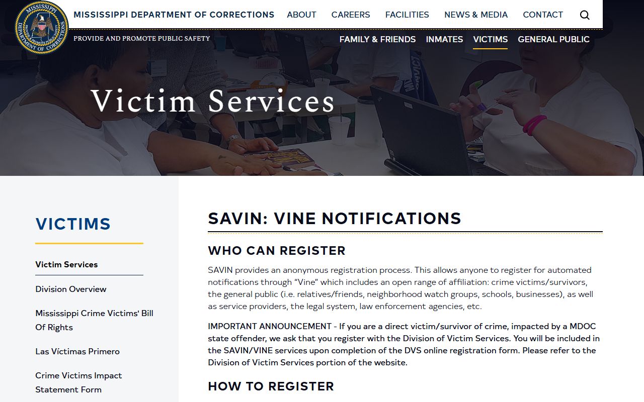 Newton County inmate records Mississippi VINE registration information